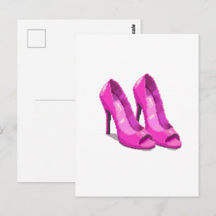Pink High Heels 64-Bit Pixel Art Style Postcard