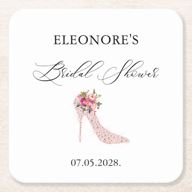 Pink High Heels Bridal Shower Square Paper Coaster (Front)