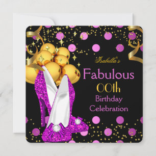 Pink High Heels Gold Polka Dot Birthday Party Invitation