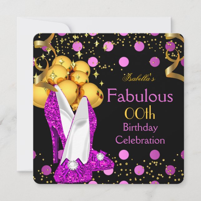Pink High Heels Gold Polka Dot Birthday Party Invitation (Front)
