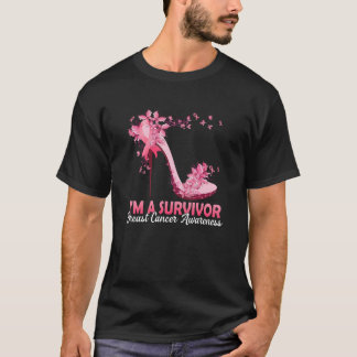 Pink High Heels I'm A Survivor Breast Cancer Aware T-Shirt