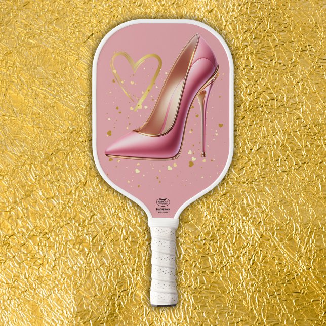 Pink high heels with gold hearts | pickleball paddle (Creator Uploaded)