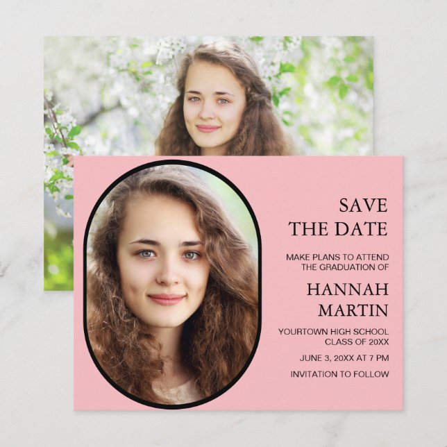 Pink High School Graduation Photo Save Date (Front/Back)