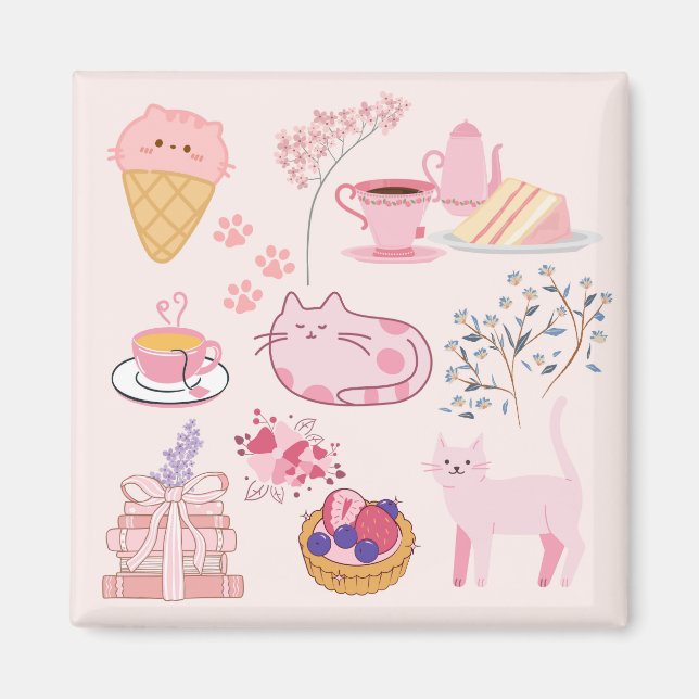Pink High Tea Cats Magnet (Front)
