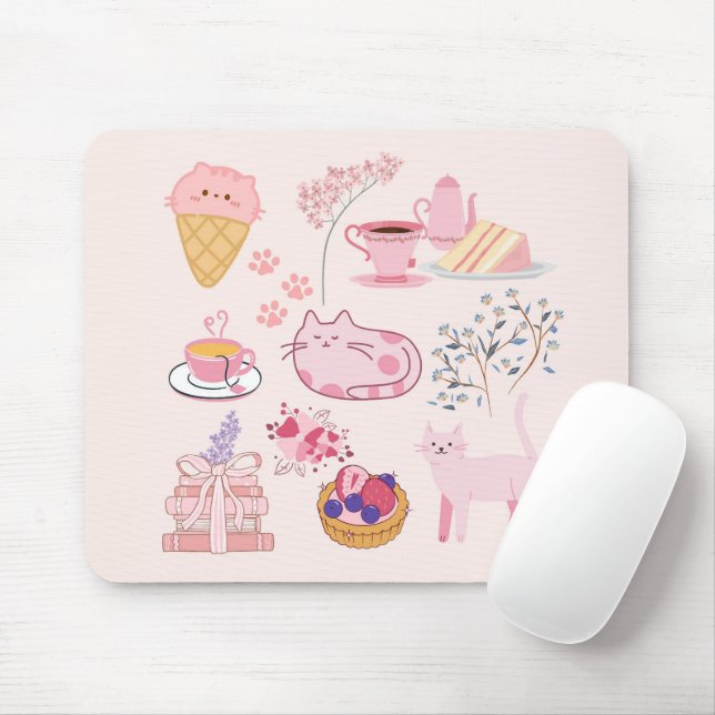  Pink High Tea Cats Mouse Mat (With Mouse)
