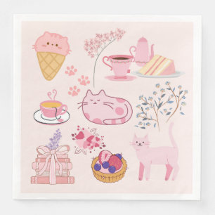 Pink High Tea Cats Napkin
