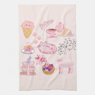 Pink High Tea Cats Towel
