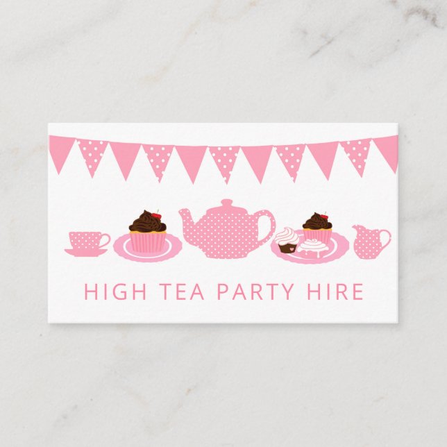 Pink High Tea Party Supply Event Hire Business Card (Front)