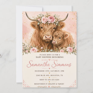 Pink Highland Cow Baby Shower Invitation