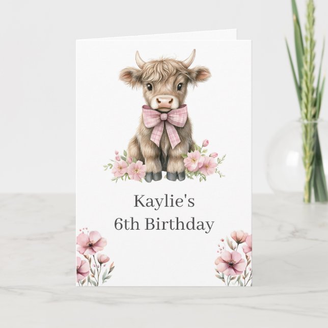 Pink Highland Cow Birthday Party Invitation (Front)
