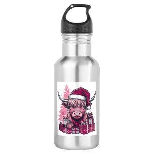 Pink Highland Cow Christmas Gifts Vintage Art_1 532 Ml Water Bottle