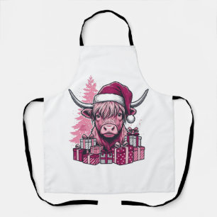Pink Highland Cow Christmas Gifts Vintage Art_1 Apron