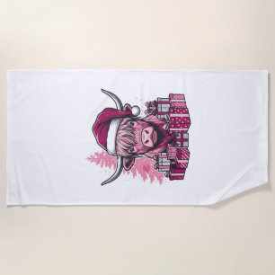 Pink Highland Cow Christmas Gifts Vintage Art_1 Beach Towel