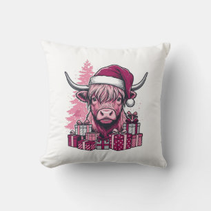 Pink Highland Cow Christmas Gifts Vintage Art_1 Cushion