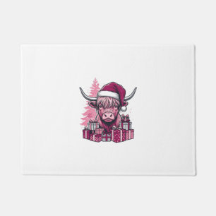 Pink Highland Cow Christmas Gifts Vintage Art_1 Doormat