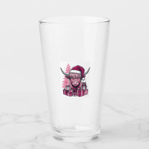 Pink Highland Cow Christmas Gifts Vintage Art_1 Glass