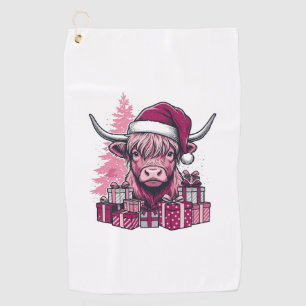 Pink Highland Cow Christmas Gifts Vintage Art_1 Golf Towel