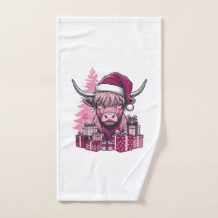 Pink Highland Cow Christmas Gifts Vintage Art_1 Hand Towel