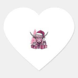 Pink Highland Cow Christmas Gifts Vintage Art_1 Heart Sticker