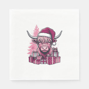 Pink Highland Cow Christmas Gifts Vintage Art_1 Napkin
