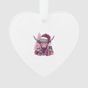 Pink Highland Cow Christmas Gifts Vintage Art_1 Ornament