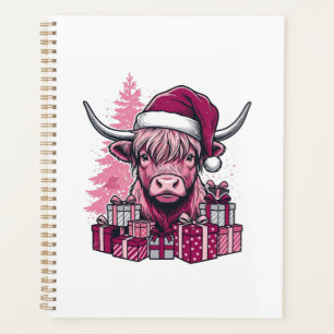 Pink Highland Cow Christmas Gifts Vintage Art_1 Planner