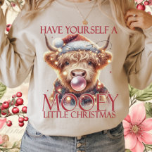 Pink-Highland Cow-Cute Cow-Christmas-Mooey