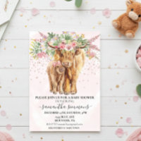Pink Highland Cow Floral Baby Shower 