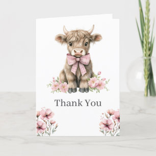 Pink Highland Cow Thank You Card