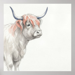Pink Highland Cow Watercolor Poster