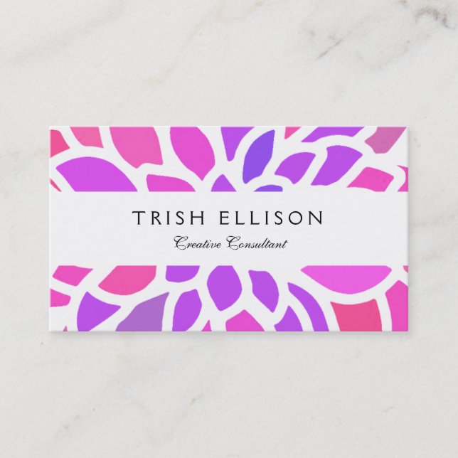 Pink Hippie Flower Retro Modern Business Card (Front)