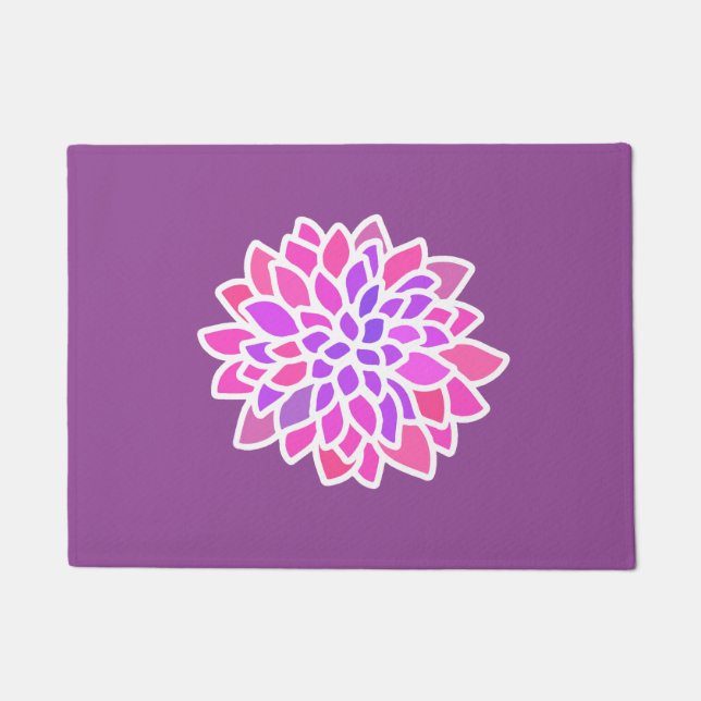 Pink Hippie Flower Retro Modern Doormat (Front)