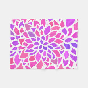 Pink Hippie Flower Retro Modern Fleece Blanket
