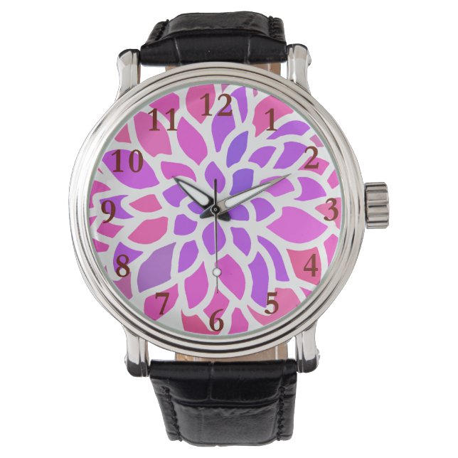 Pink Hippie Flower Retro Modern Watch (Front)