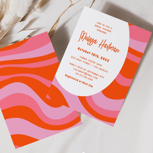 Pink Hippie Groovy Retro Bridal Shower Invitation (Creator Uploaded)