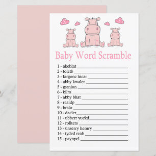 Pink Hippo Baby word scramble game