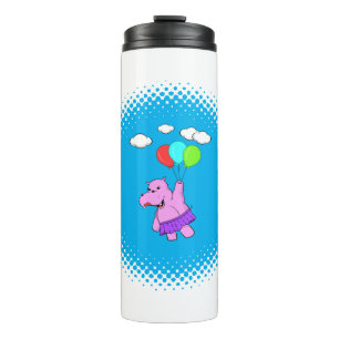 Pink Hippo Flying With Balloons Thermal Tumbler