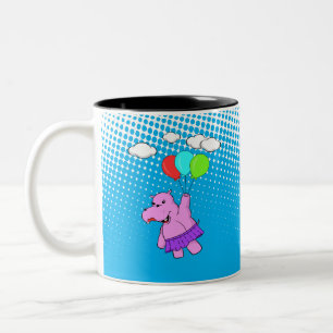 Pink Hippo Flying With Balloons Two-Tone Coffee Mug