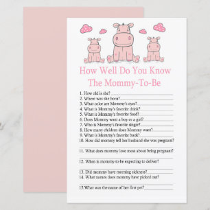 Pink Hippo How well do you know baby shower game