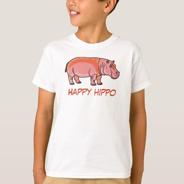 Pink Hippo Kids T-Shirt – Cute and Playful Animal  (Front)