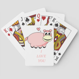 Pink Hippo Love Playing Cards