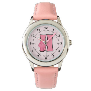 Pink Hippo Monogrammed H Girls Watch