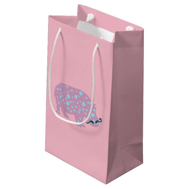 Pink Hippopotamus Moustache Gift Bag (Back Angled)