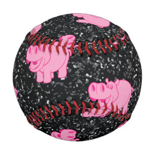 Pink Hippos Cute Hippopotamus Smiling Face Baseball