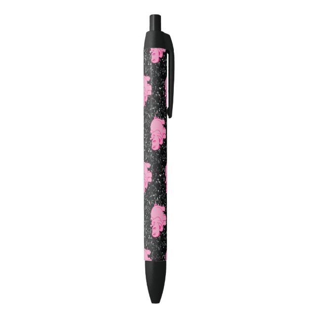 Pink Hippos Cute Hippopotamus Smiling Face Black Ink Pen (Bottom (Vertical))