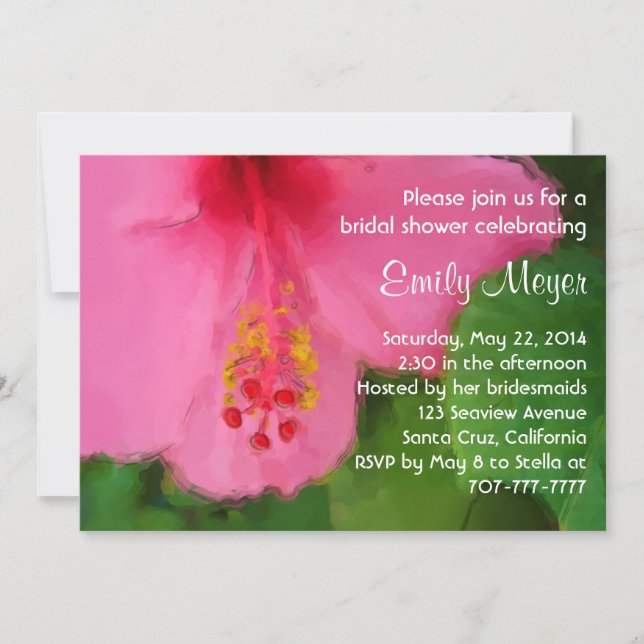 Pink Hisbiscus Flower Bridal Shower Invitation (Front)