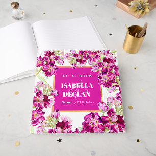 Pink hoary stock gilly flowers wedding photo guest book