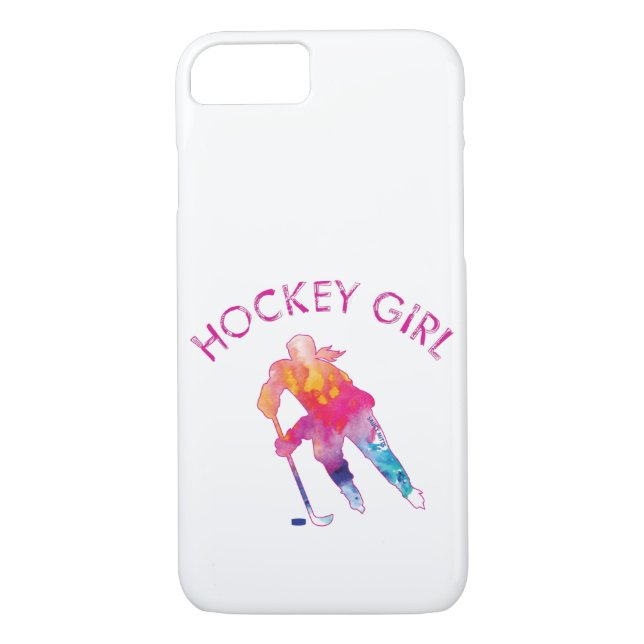Pink Hockey Girl Player Watercolor Case-Mate iPhone Case (Back)
