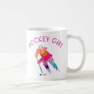 Pink Hockey Girl Player Watercolor Colourful Mug