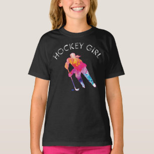 Pink Hockey Girl Player Watercolor Dark T-Shirt